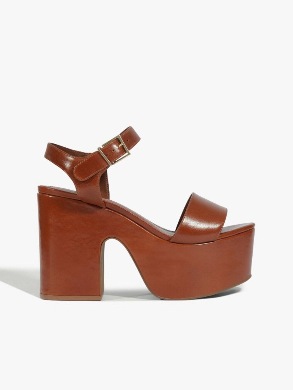 Schutz Tuke Platform Sandal in Cognac chunky wooden block heels open toe